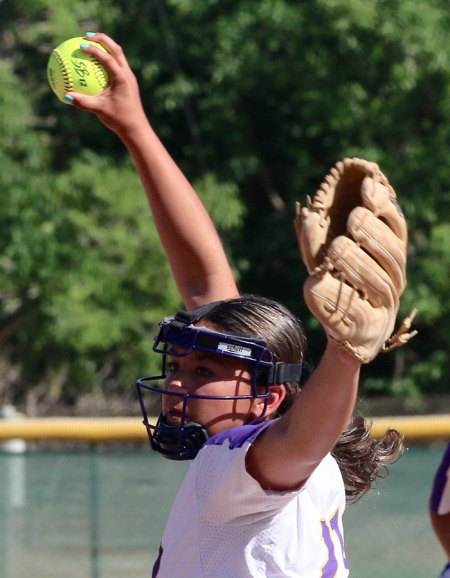Lemoore's Makena Makekau pitches in the first inning. 